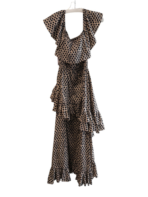 Rhode Resort Size Small Tan & black Cotton Polka Dots Off Shoulder Dress Tan & black / Small