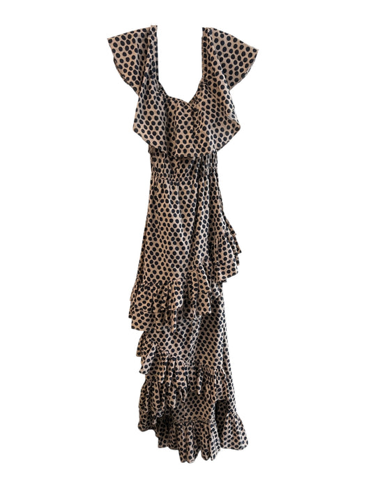 Rhode Resort Size Small Tan & black Cotton Polka Dots Off Shoulder Dress Tan & black / Small
