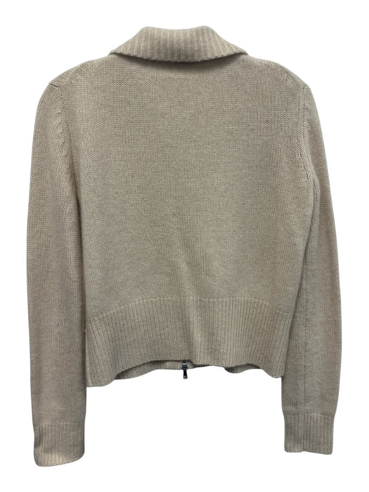 Elie Tahari Size S Cream Cashmere Zip Front Flap Collar Knit Sweater Cream / S