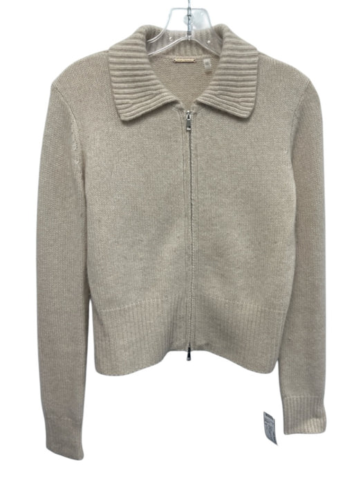 Elie Tahari Size S Cream Cashmere Zip Front Flap Collar Knit Sweater Cream / S