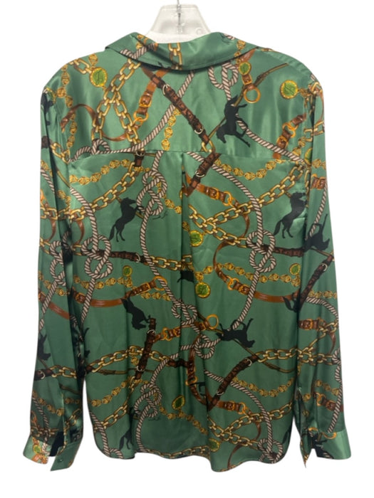 L'agence Size S Green Multi Silk  Accordion Pleat V Neck Long Sleeve Printed Top Green Multi / S