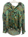 L'agence Size S Green Multi Silk  Accordion Pleat V Neck Long Sleeve Printed Top Green Multi / S