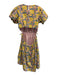 Hausen Size L Pink, Yellow, & Green Cotton Smock neck Button Back Dress Pink, Yellow, & Green / L