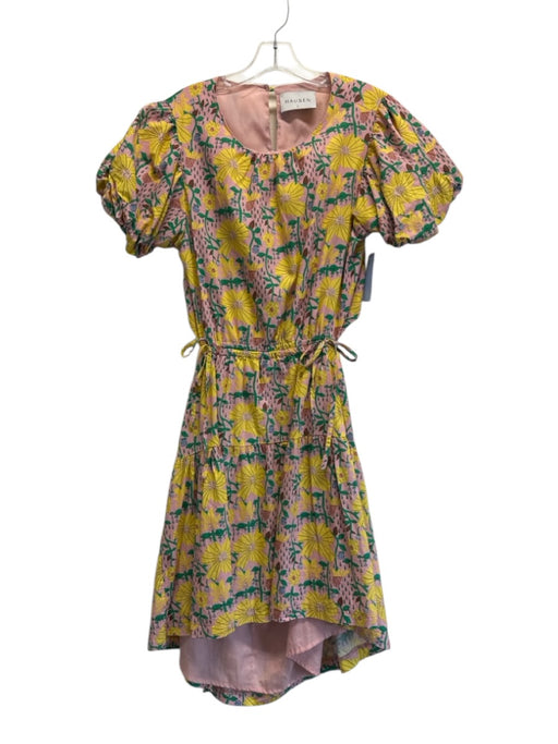 Hausen Size L Pink, Yellow, & Green Cotton Smock neck Button Back Dress Pink, Yellow, & Green / L
