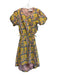 Hausen Size L Pink, Yellow, & Green Cotton Smock neck Button Back Dress Pink, Yellow, & Green / L