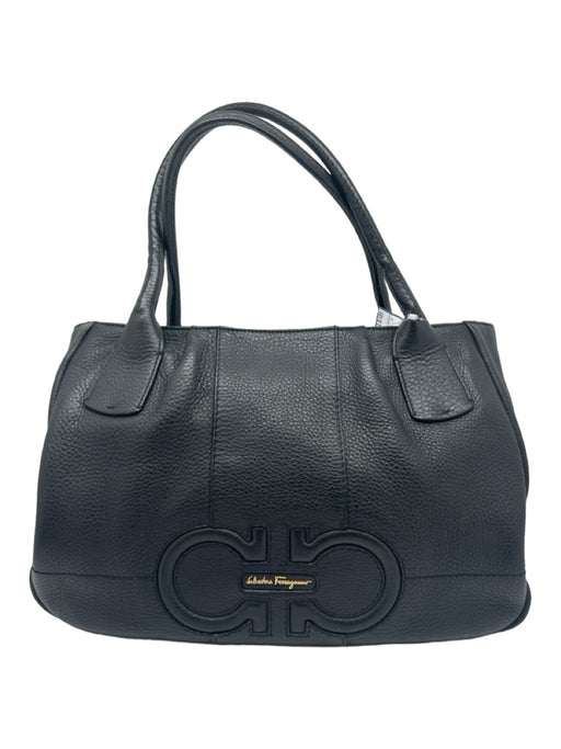 Salvatore Ferragamo Black Leather Top Handles Logo Seam Detail Zip Close Bag Black / Medium