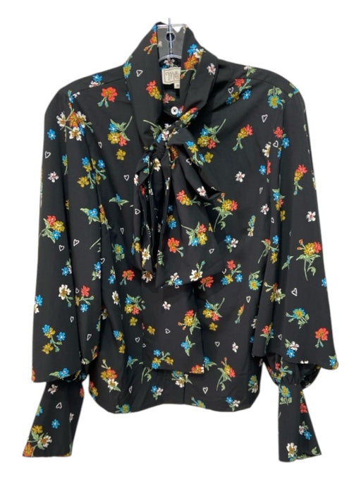 Mille Resort & Travel Size M Black Multi Polyester Floral Mandarin Collar Top Black Multi / M