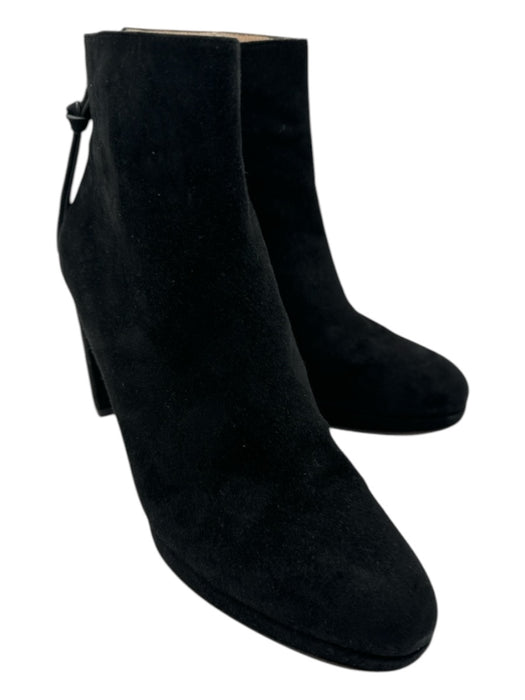 Stuart Weitzman Shoe Size 8.5 Black Suede Almond Toe Block Heel Back Zip Boots Black / 8.5