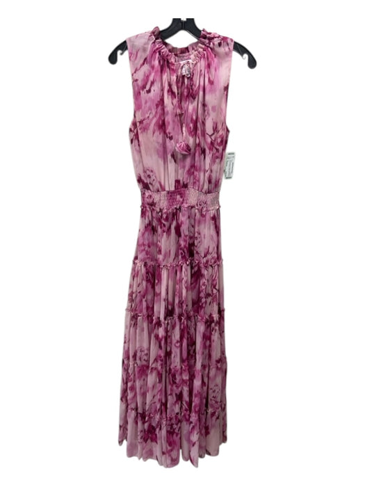 Misa Size Medium Pink & Burgundy Polyester Sleeveless Abstract Smocked Dress Pink & Burgundy / Medium