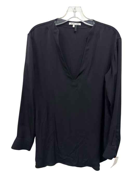 Helmut Lang Size S Black Silk Long Sleeve V Neck Top Black / S