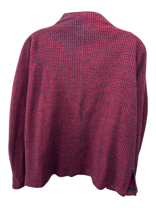 Ann Mashburn Size M Red & Navy Wool & Cotton Flannel Houndstooth V Neck Top Red & Navy / M