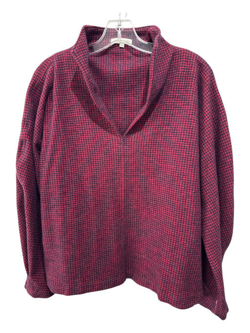 Ann Mashburn Size M Red & Navy Wool & Cotton Flannel Houndstooth V Neck Top Red & Navy / M