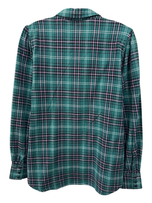 Abbey Glass Size M Green & Purple Cotton & Polyester Flannel Plaid Collared Top Green & Purple / M