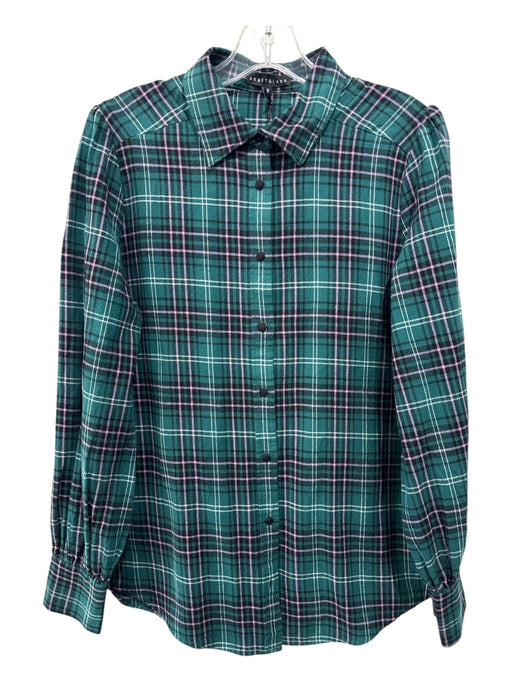 Abbey Glass Size M Green & Purple Cotton & Polyester Flannel Plaid Collared Top Green & Purple / M