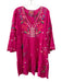 Johnny Was Size M Hot Pink & Multi Linen Embroidered V Neck Long Sleeve Dress Hot Pink & Multi / M