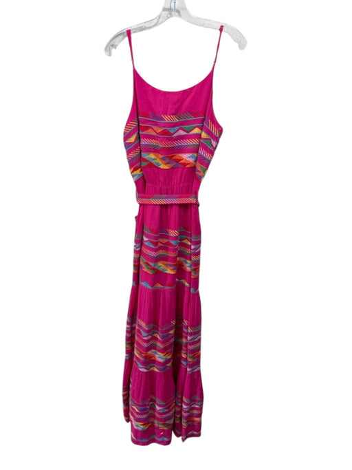 J.Marie Size M Hot Pink & Multi Rayon embroidered stripe Spaghetti Strap Dress Hot Pink & Multi / M