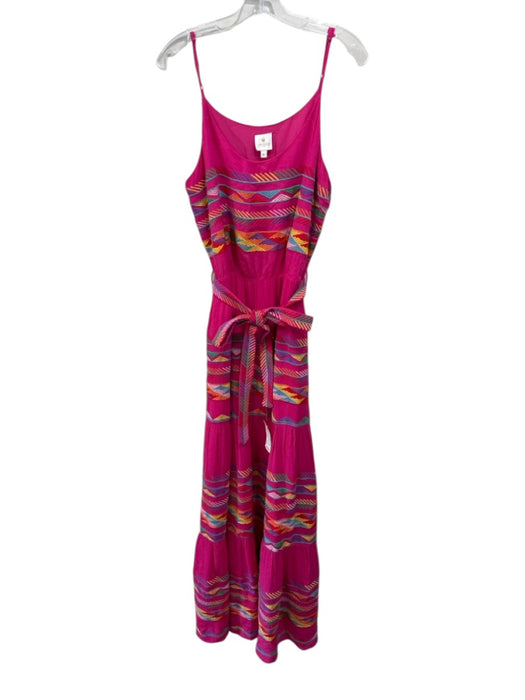 J.Marie Size M Hot Pink & Multi Rayon embroidered stripe Spaghetti Strap Dress Hot Pink & Multi / M