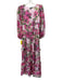 Shoshanna Midnight Size 6 Pink & Green Viscose Floral Swiss Dot V Neck Dress Pink & Green / 6