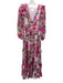 Shoshanna Midnight Size 6 Pink & Green Viscose Floral Swiss Dot V Neck Dress Pink & Green / 6