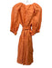 Undra Celeste New York Size M Orange Linen Short Puff Sleeve Wrap V Neck Dress Orange / M