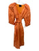 Undra Celeste New York Size M Orange Linen Short Puff Sleeve Wrap V Neck Dress Orange / M