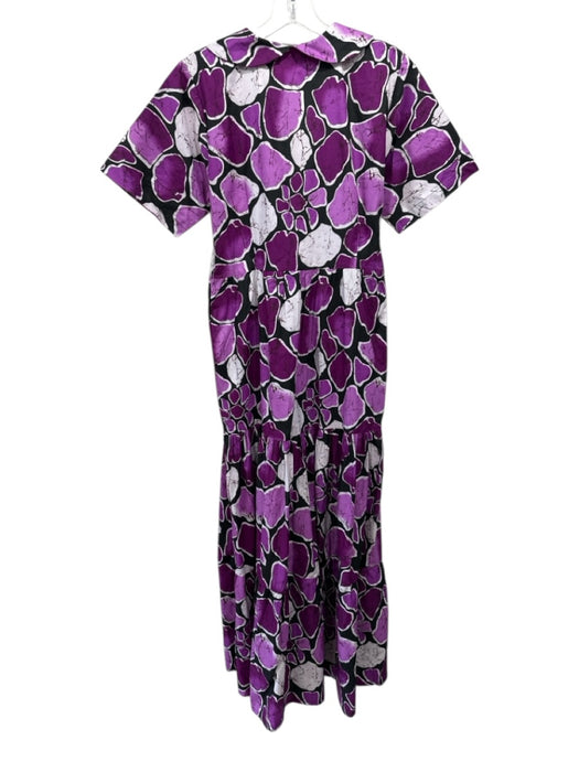 Elisamama Size M Purple, Black & White Cotton Blend Abstract Print Dress Purple, Black & White / M