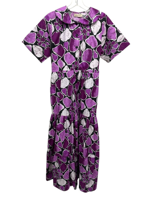 Elisamama Size M Purple, Black & White Cotton Blend Abstract Print Dress Purple, Black & White / M
