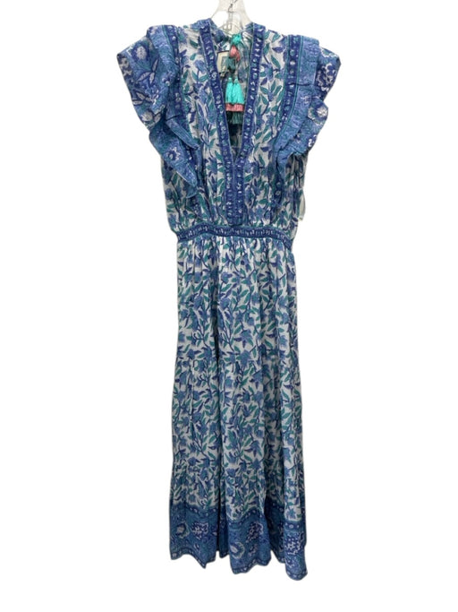 Bell by Alicia Bell Size M White, Blue & Teal Cotton & Silk Floral Paisley Dress White, Blue & Teal / M