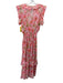 Misa Size M Pink & Green Polyester Floral Ruffle Sleeveless V Neck Dress Pink & Green / M