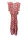 Misa Size M Pink & Green Polyester Floral Ruffle Sleeveless V Neck Dress Pink & Green / M