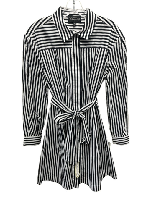 Toccin NY Size 8 Black & White Cotton Striped Long Sleeve Button Front Dress Black & White / 8