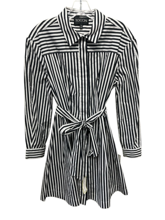 Toccin NY Size 8 Black & White Cotton Striped Long Sleeve Button Front Dress Black & White / 8