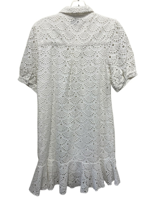 Tanya Taylor Size 8 White Cotton Floral Eyelet Short Sleeve Button Front Dress White / 8