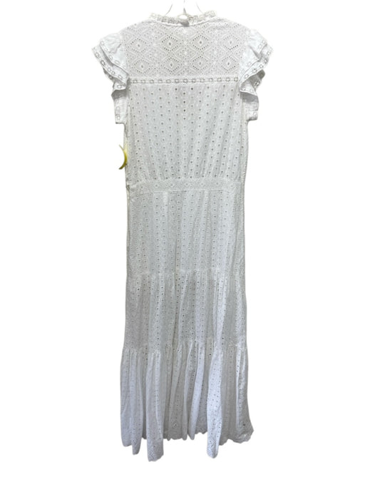 Veronica Beard Size 8 White Cotton Eyelet Ruffle Cap Sleeve Front Slit Dress White / 8