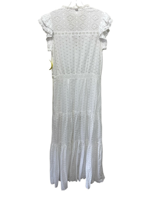 Veronica Beard Size 8 White Cotton Eyelet Ruffle Cap Sleeve Front Slit Dress White / 8