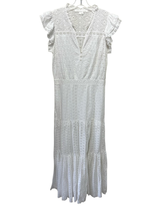 Veronica Beard Size 8 White Cotton Eyelet Ruffle Cap Sleeve Front Slit Dress White / 8