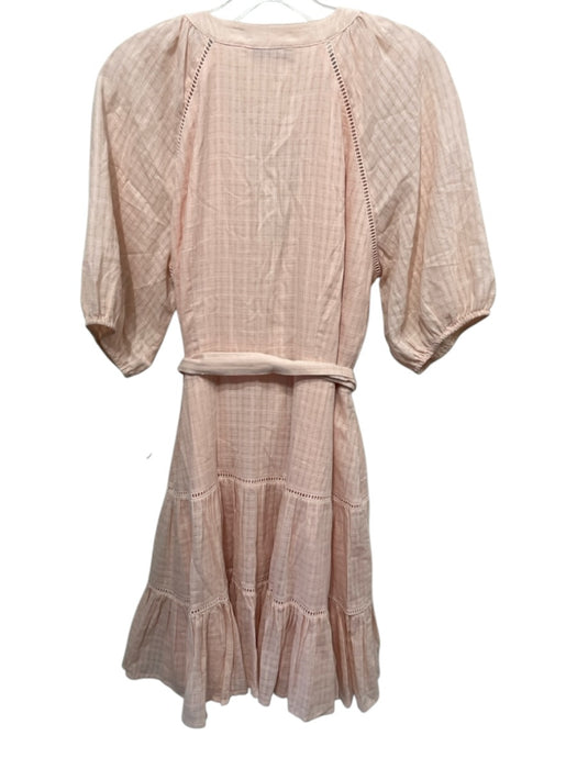 Veronica Beard Size 8 Beige Pink Cotton Short Puff Sleeve V Neck Dress Beige Pink / 8