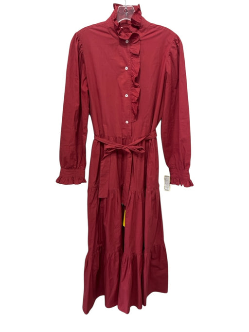 Mille Resort & Travel Size S Red Cotton Long Sleeve Ruffle Detail Tiered Dress Red / S