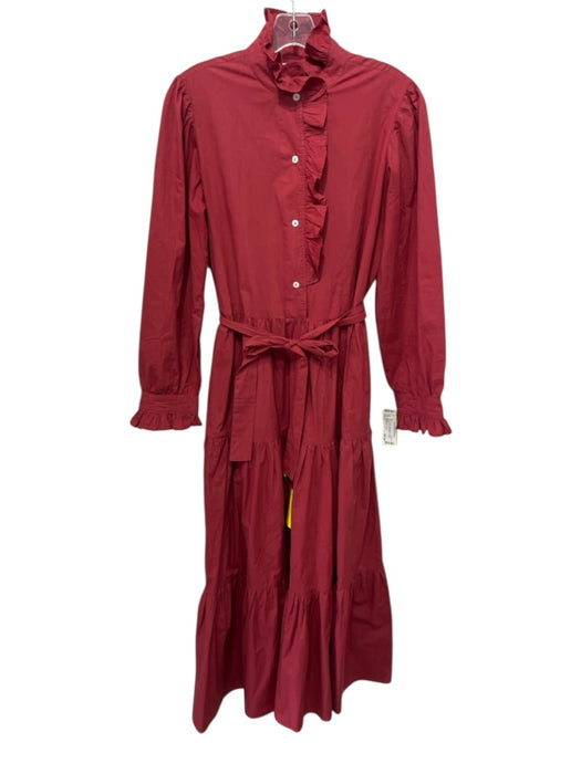 Mille Resort & Travel Size S Red Cotton Long Sleeve Ruffle Detail Tiered Dress Red / S