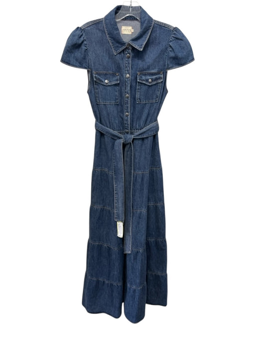 Alice + Olivia Jeans Size 8 Medium dark wash Cotton Denim Cap Sleeve Dress Medium dark wash / 8