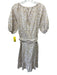 Saks Fifth Avenue Size S Beige & White Linen & Cotton Floral Elastic Neck Dress Beige & White / S