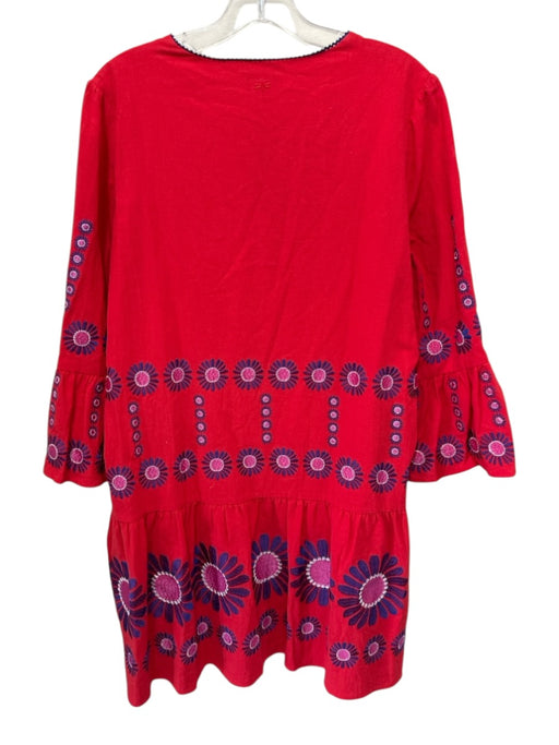Tyler Boe Size M Red & Blue Cotton Floral Embroidered 3/4 Sleeve Dress Red & Blue / M