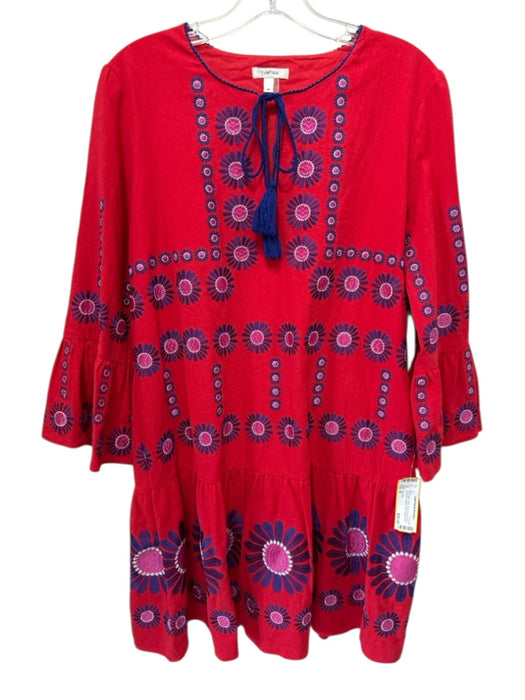 Tyler Boe Size M Red & Blue Cotton Floral Embroidered 3/4 Sleeve Dress Red & Blue / M