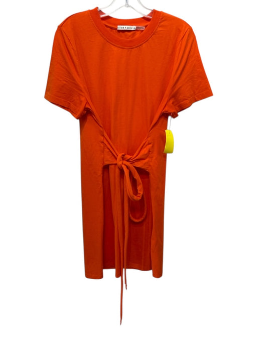 Alice + Olivia Size L Orange Cotton Short Sleeve T Shirt Tie Waist Dress Orange / L