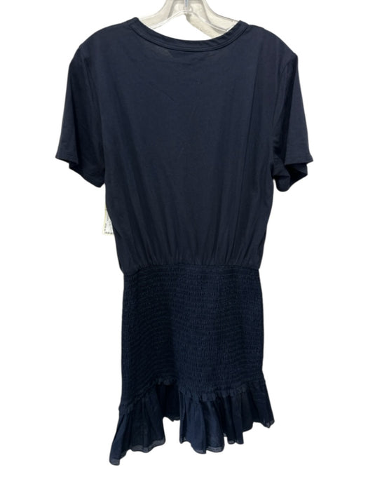 Veronica Beard Jeans Size M Navy Blue Cotton Short Sleeve Shirred Bottom Dress Navy Blue / M