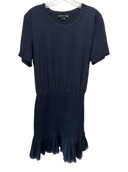 Veronica Beard Jeans Size M Navy Blue Cotton Short Sleeve Shirred Bottom Dress Navy Blue / M