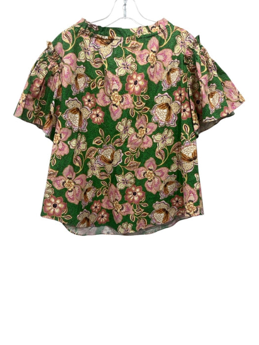 Misa Size M Green, Pink & Beige Cotton Floral Shirred Waist Maxi Skirt Set Green, Pink & Beige / M