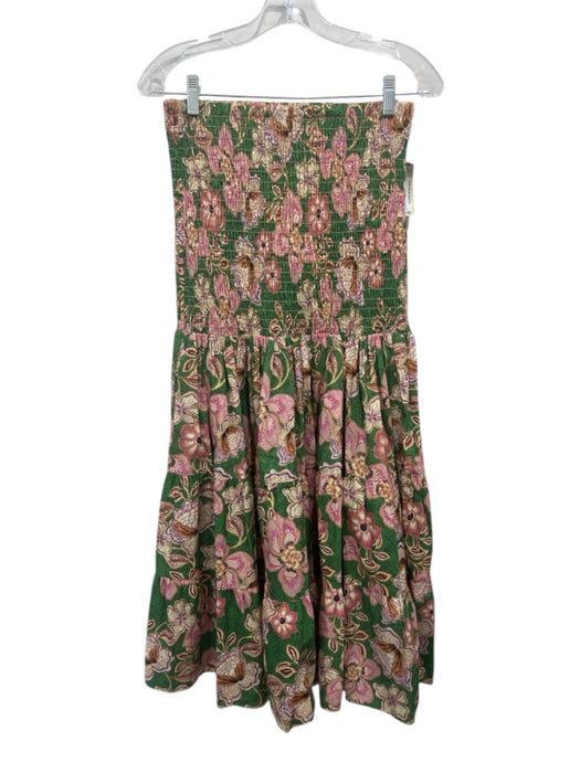 Misa Size M Green, Pink & Beige Cotton Floral Shirred Waist Maxi Skirt Set Green, Pink & Beige / M