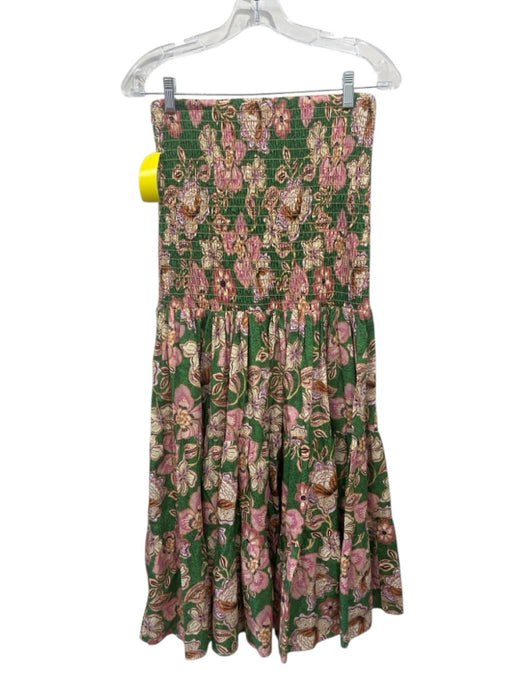 Misa Size M Green, Pink & Beige Cotton Floral Shirred Waist Maxi Skirt Set Green, Pink & Beige / M