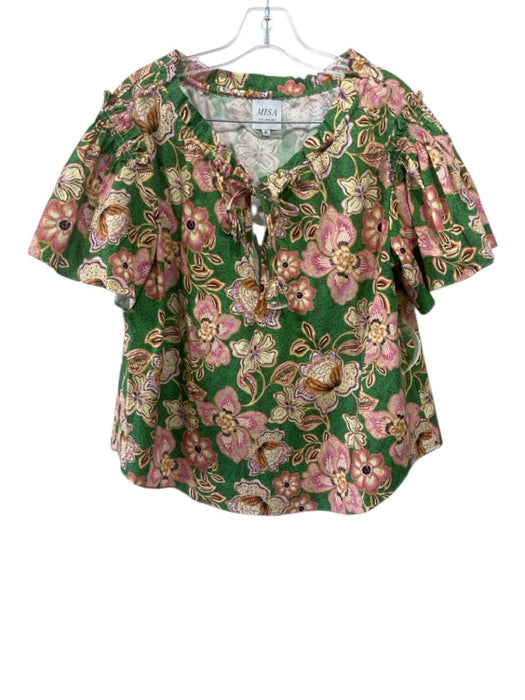 Misa Size M Green, Pink & Beige Cotton Floral Shirred Waist Maxi Skirt Set Green, Pink & Beige / M